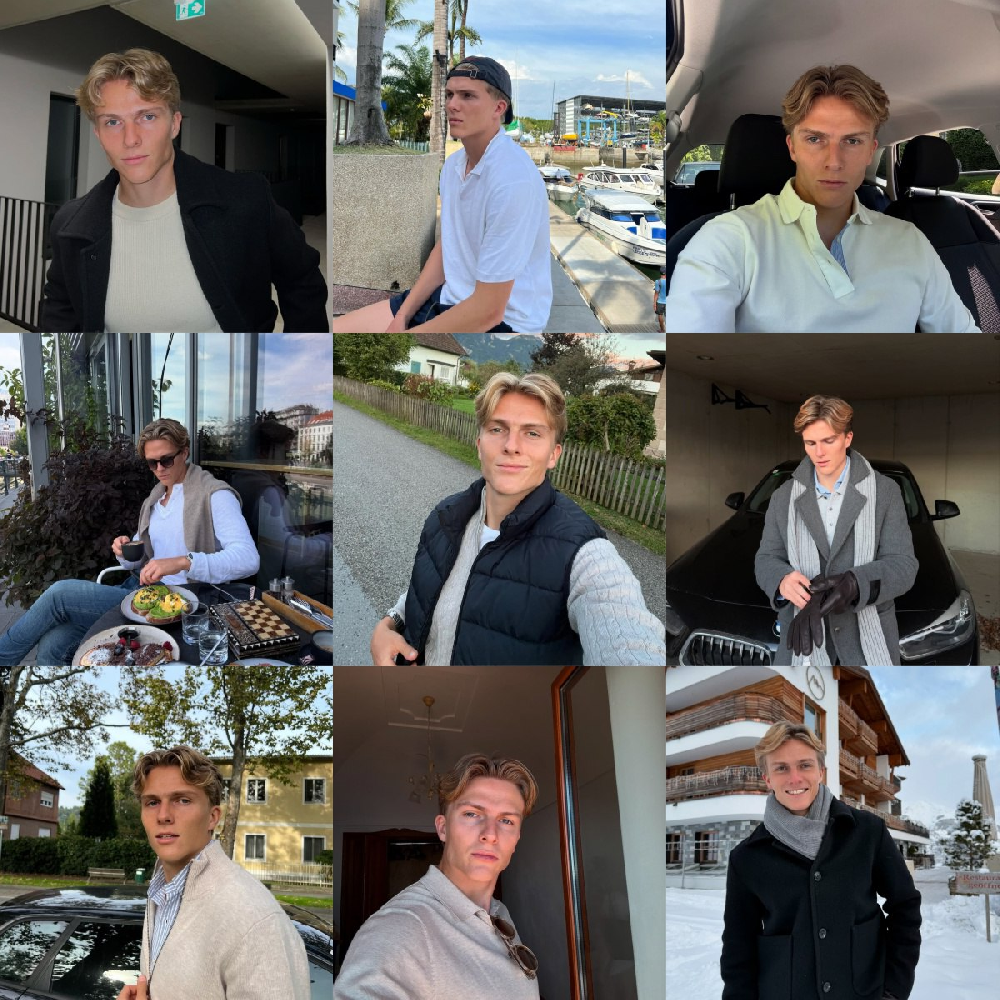 编号DD01     素材简介：#奥地利共和国   合适20至35岁人设  职业：足球队队员  高质量欧美男性  车内自拍  户外照 正装 游艇 适用于包装商务高端人设   帅气男性，个人生活素材丰富，各种场景的照片   【图片1896张  视频160个】   （带有IG持续更新）